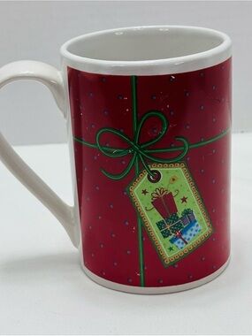 Festive Red Holiday Gift Tag Ceramic Mug